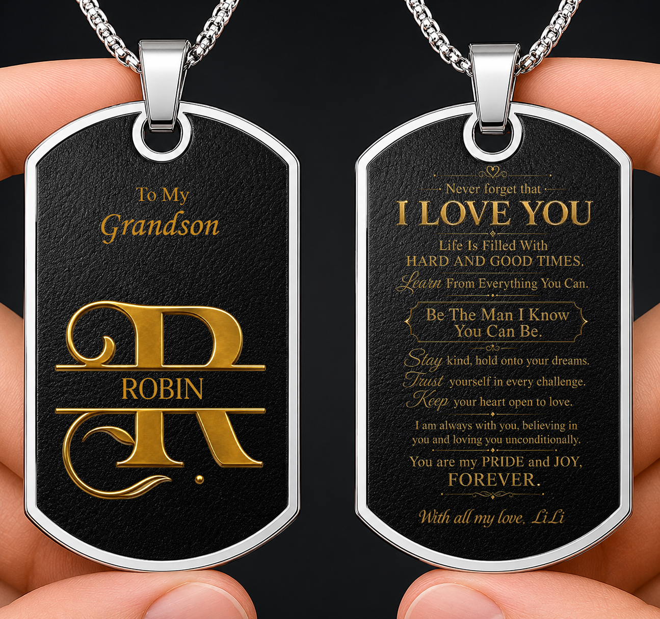 To My Grandson, Personalized Dog Tag Necklace, Gift For Grandson