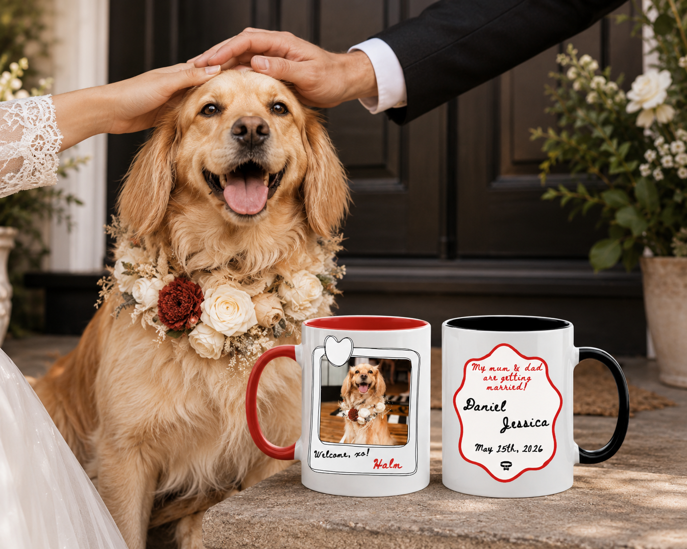 Personalized Set Of 2 Dog Wedding Mugs, Custom Pet Photo Coffee Cups, "My Humans Are Getting Married" Gift