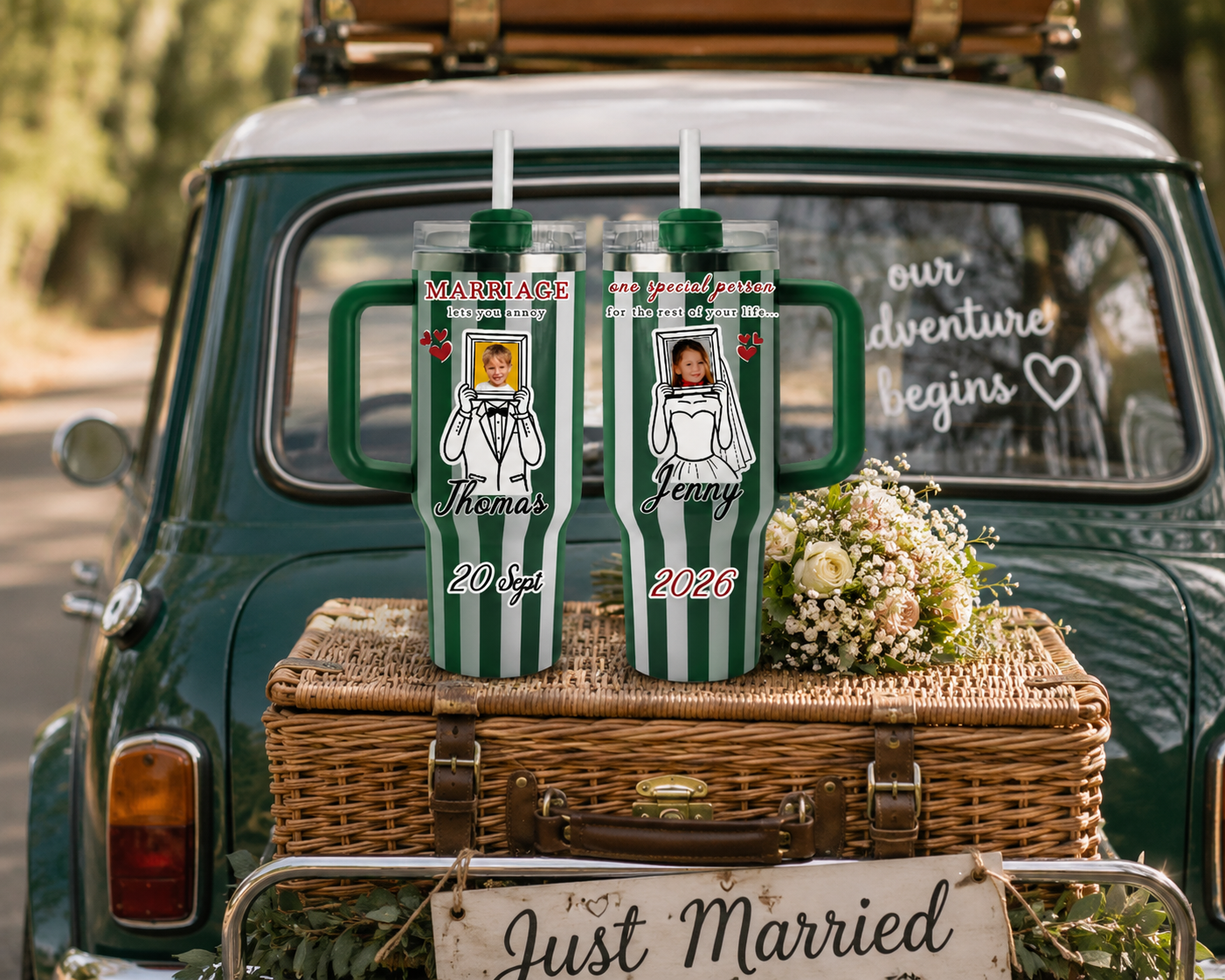 Personalized "Marriage Lets You Annoy" Stripe 40oz Tumbler Set