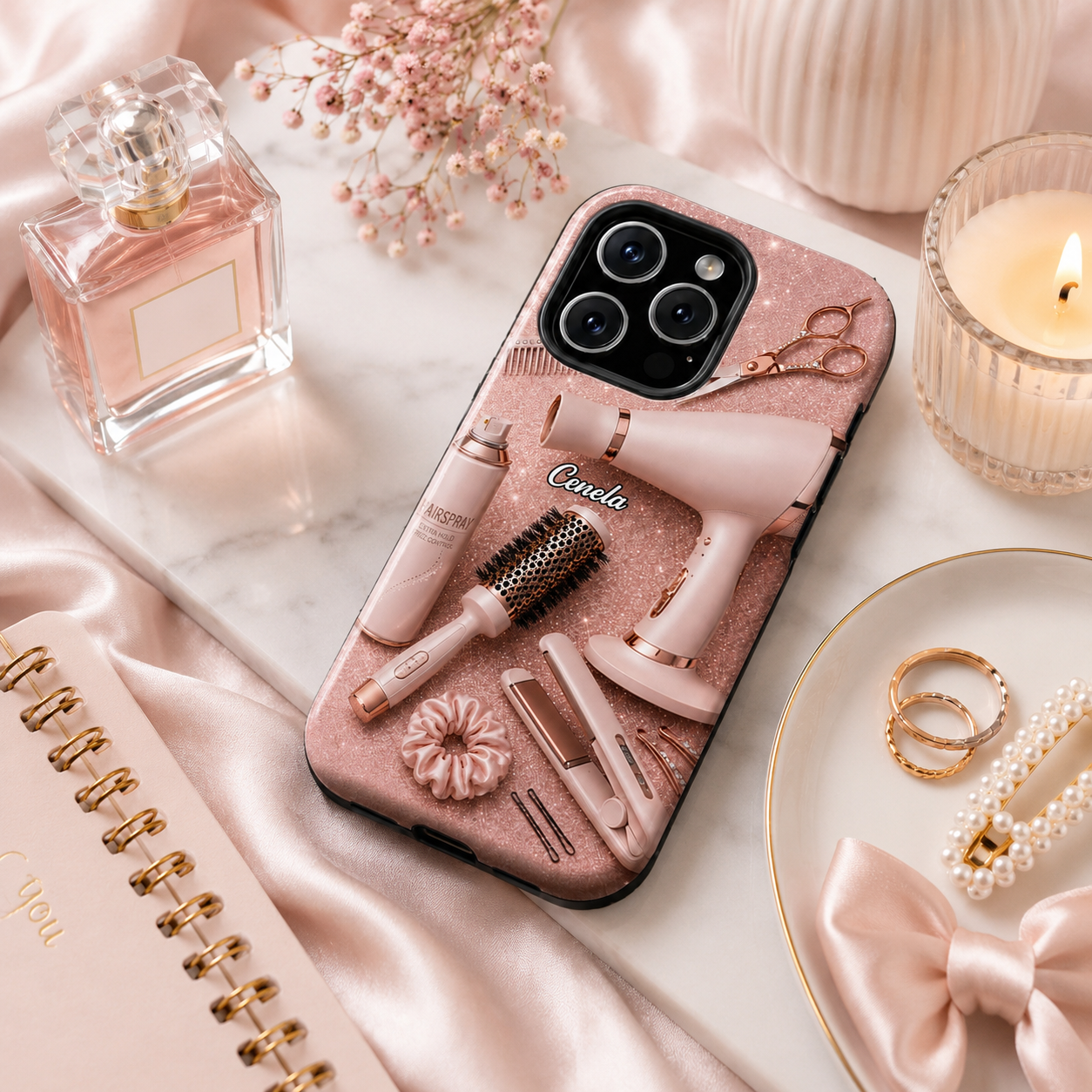 Stylish Hair Styling Tools Phone Case, Personalized Clear Case, Gift For Hairstylists And Beauty Enthusiasts