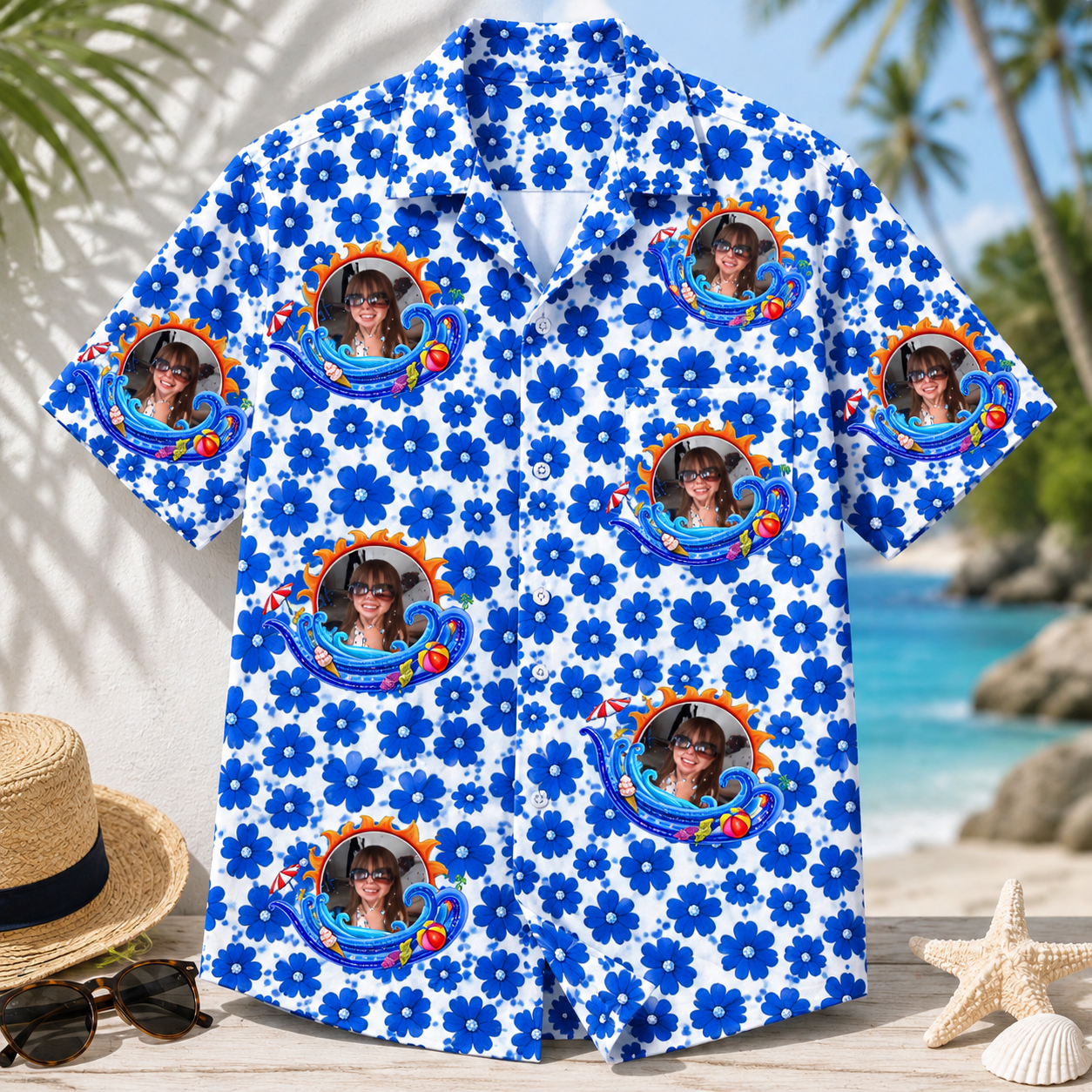 Personalized "Sunny Beach Wave" Aloha Shirt