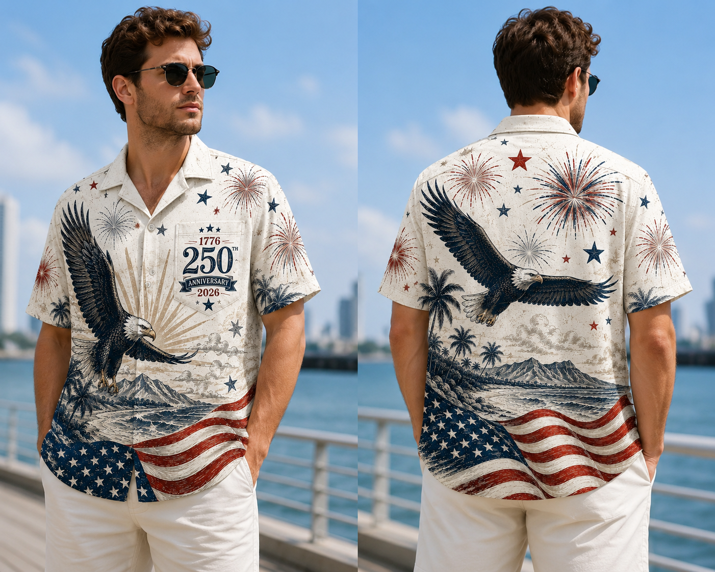Usa 250 Years Of Freedom Hawaiian Shirt, Patriotic Eagle Flag 1776-2026 Aop Hawaii Shirt