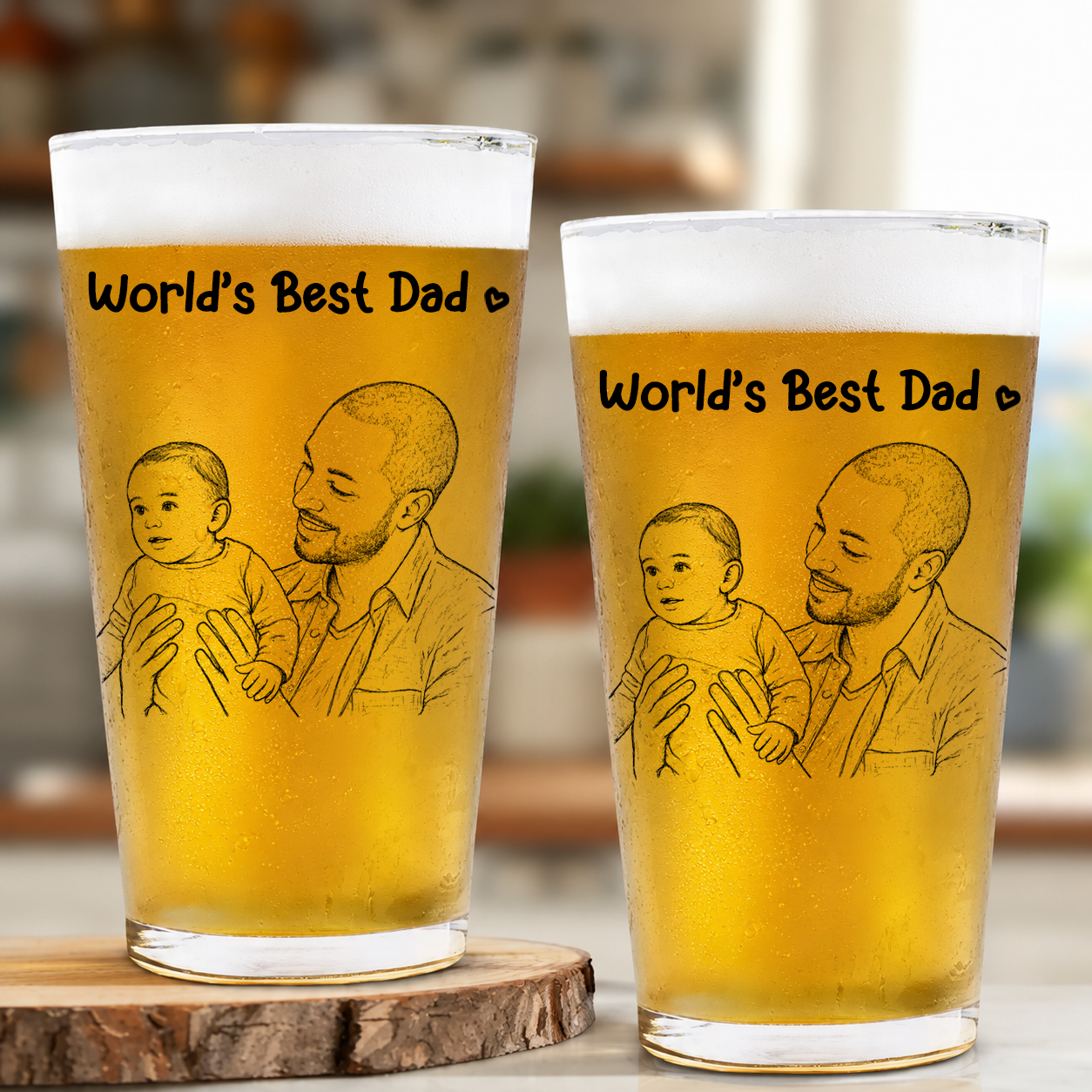 Custom Photo Pencil Sketch Family Dog Cat Portrait - Personalized Beer Glass