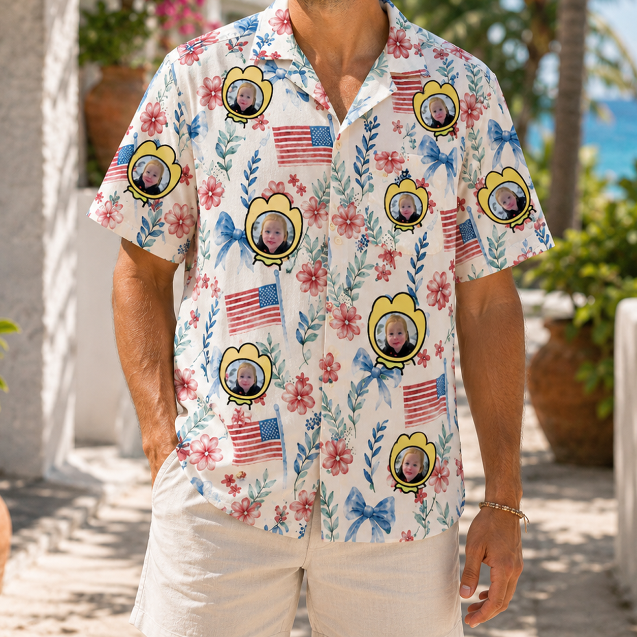 Personalized "Patriotic Floral Bow" Aloha Shirt