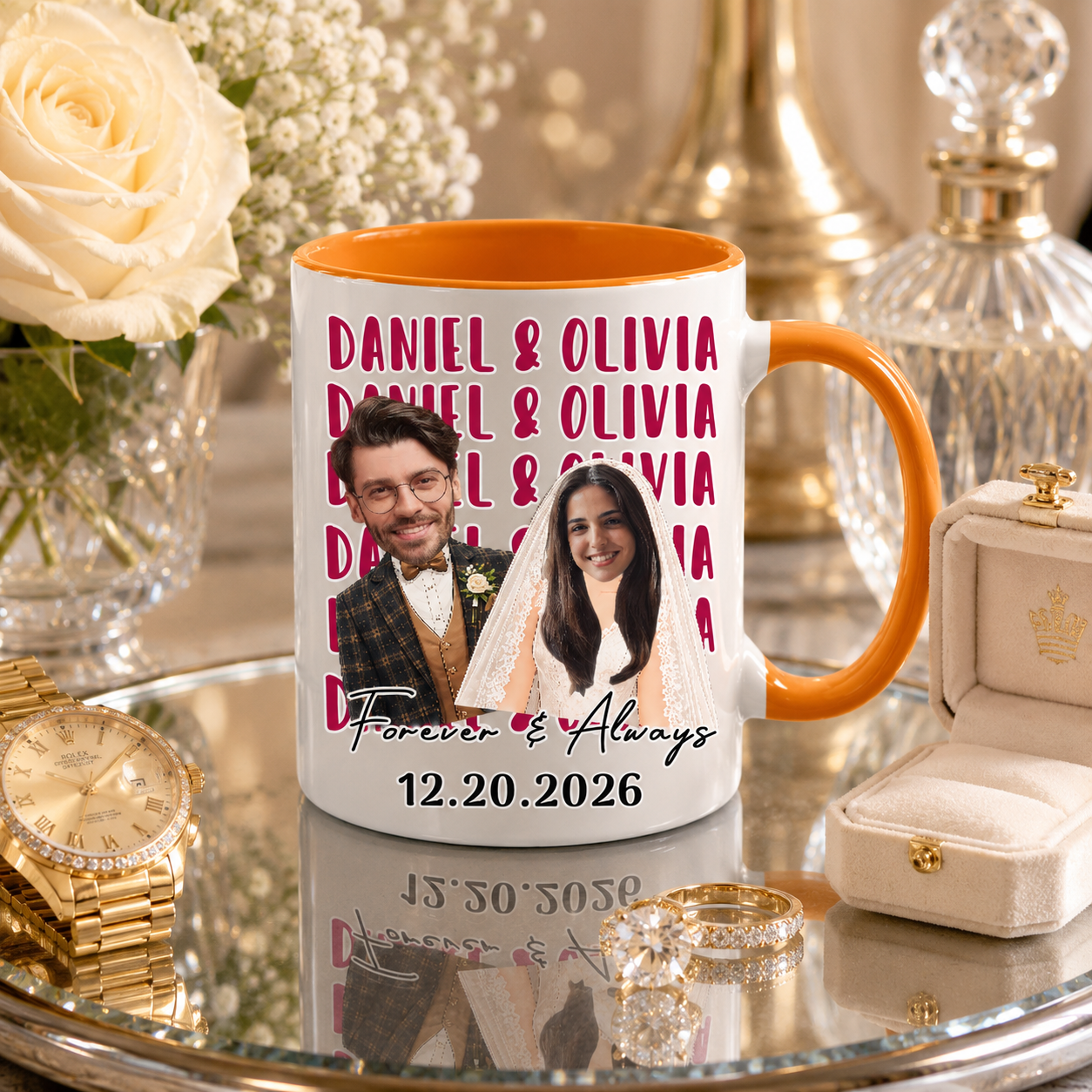 Personalized Wedding Anniversary Mug, Custom Face Couple Coffee Cup, Custom Text & Date Gift 11oz 15oz