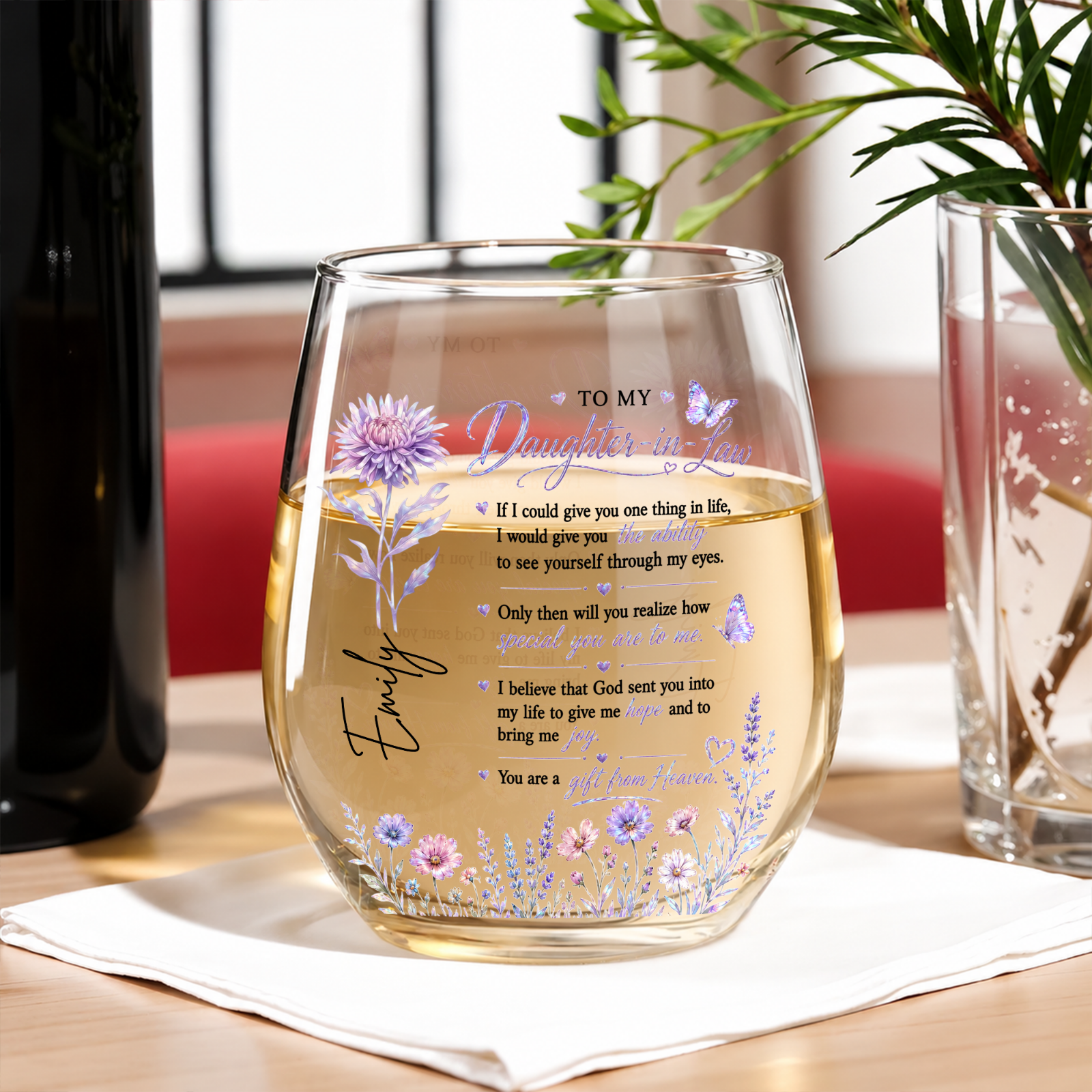 To My Daughter In Law Wine Glass, Personalized Gift For Daughter-In-Law