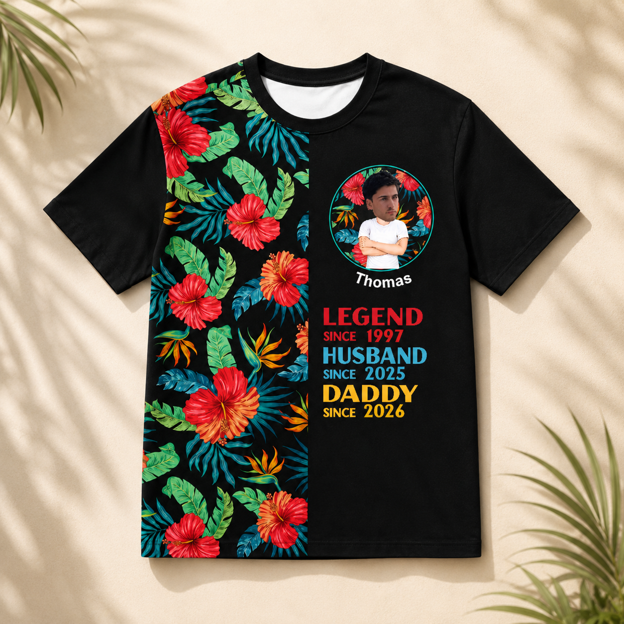 Legend Husband Daddy Tee - Personalized Dad T-Shirt With Face Photo, Custom Name & Milestone Years