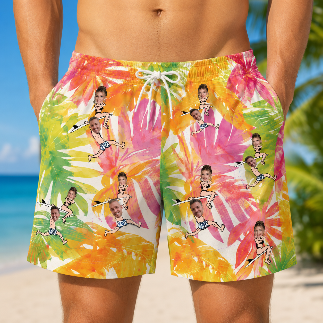 Personalized "Couple Surf" Tropical Shorts