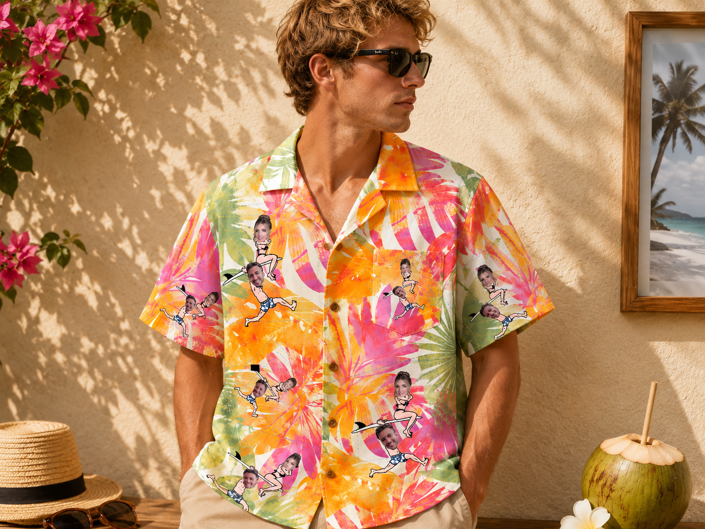 Personalized "Surfing Couple" Aloha Shirt