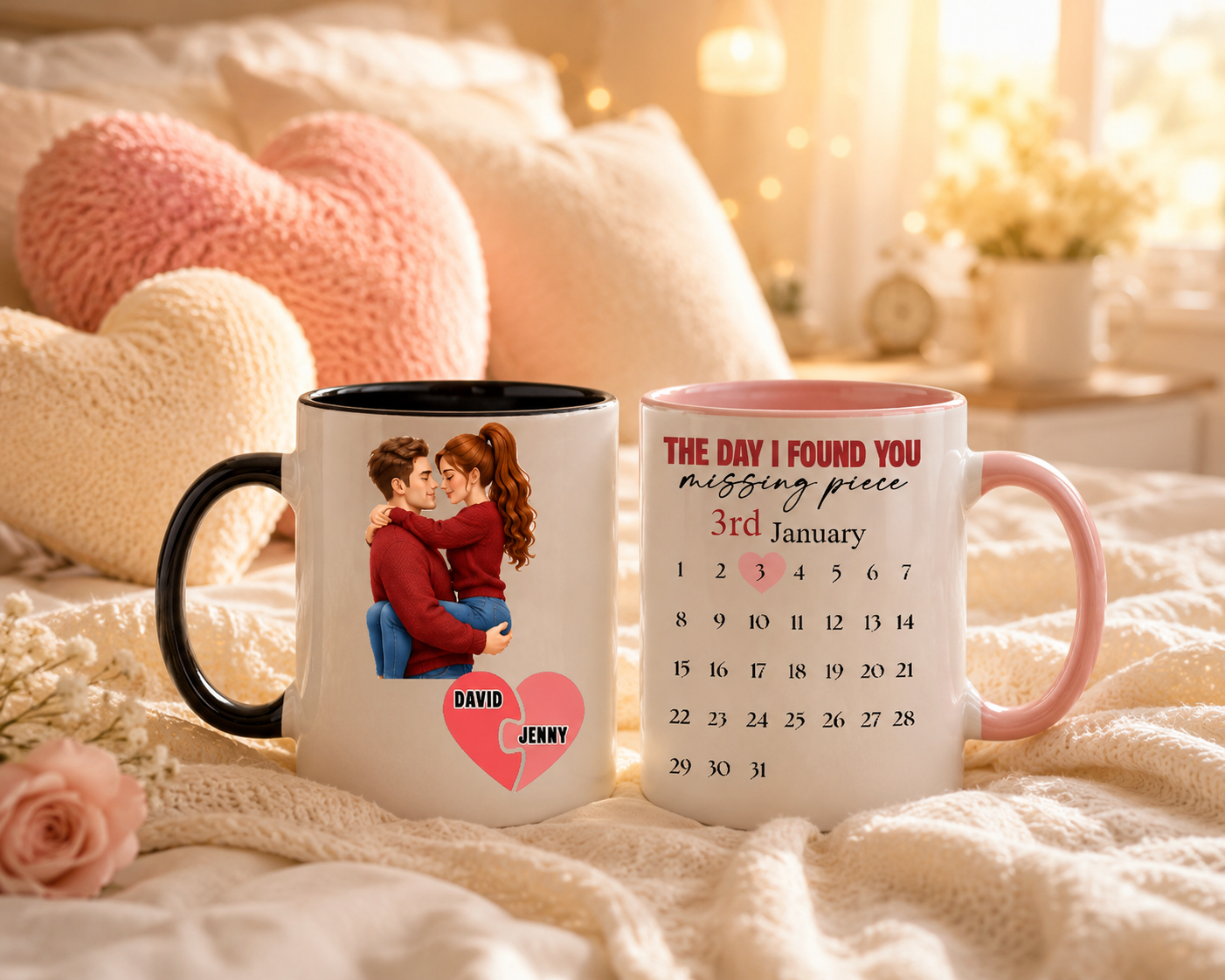 "The Day I Found You" Personalized Couple Mug – Custom Names, Date & Calendar Design, Romantic Anniversary & Valentine'S Keepsake