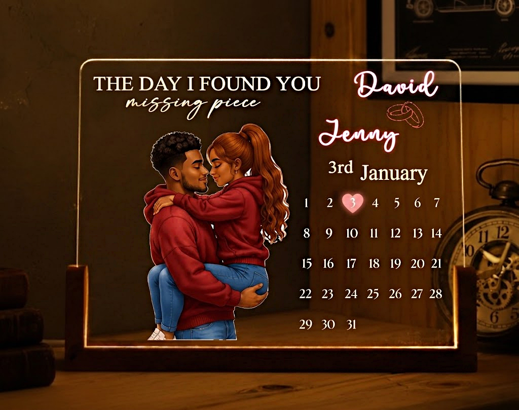 "The Day I Found You" Personalized Night Light – Custom Wedding Led Lamp, Anniversary Date & Calendar Design, Romantic Keepsake
