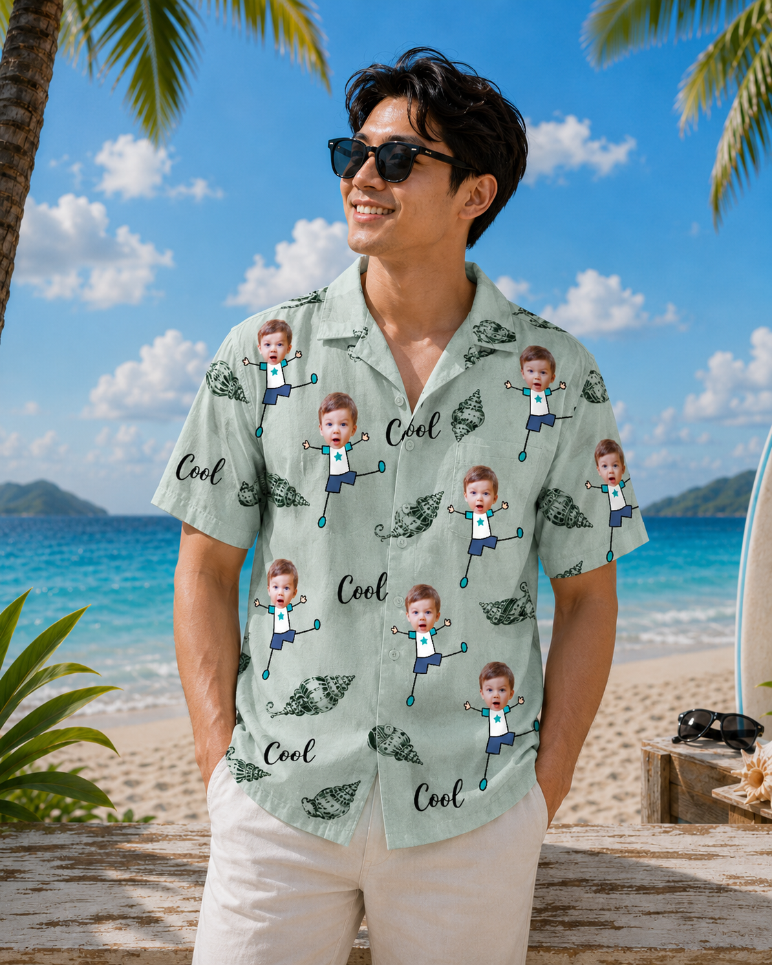 Personalized "Cool Kiddo" Mint Aloha Shirt