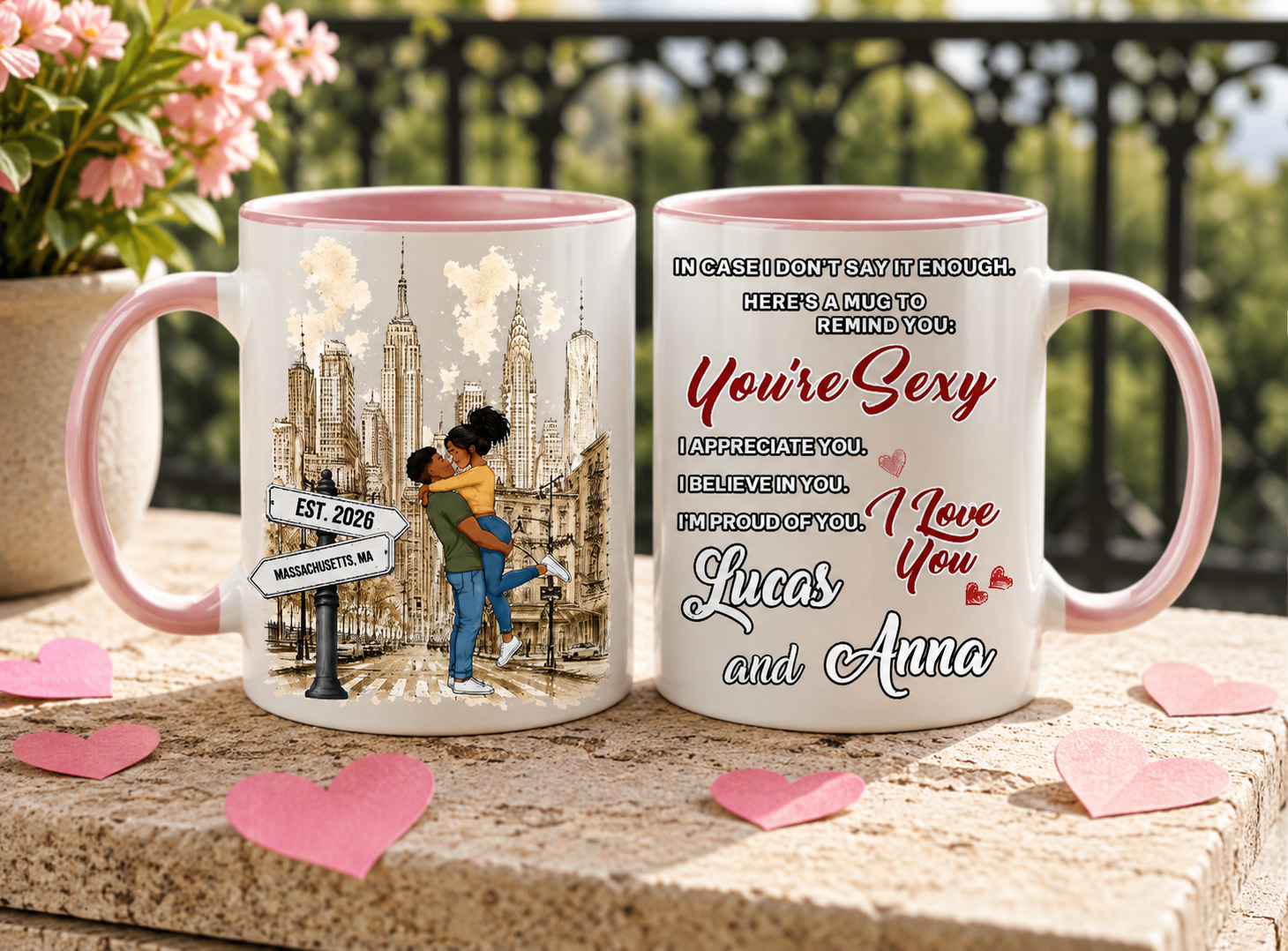 "In Case I Don'T Say It Enough" Personalized City Couple Mug – Custom Names, Location & Date, Romantic Anniversary & Wedding Gift For Couples