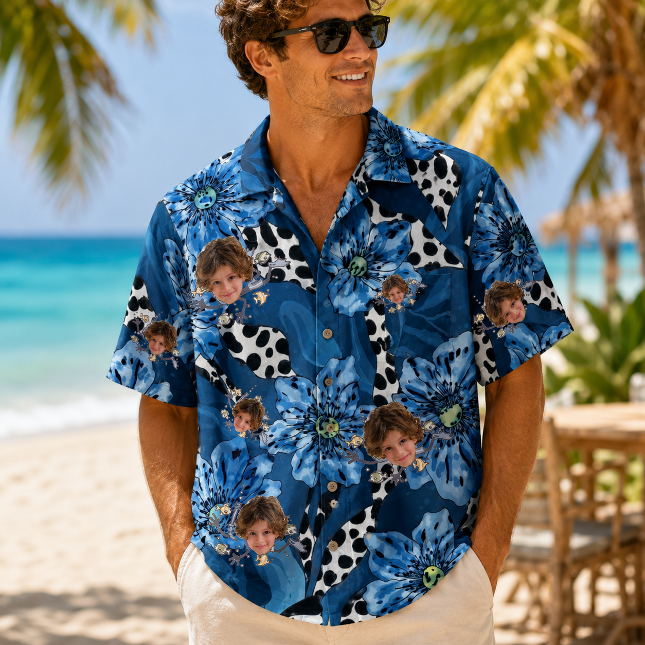 Personalized "Blue Floral" Aloha Shirt