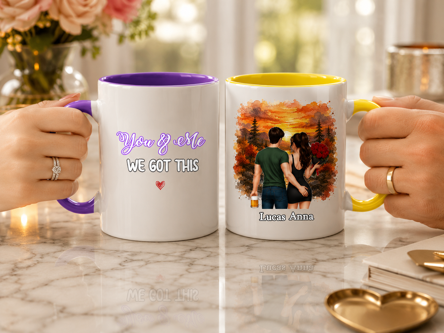 "Back Couple You & Me We Got This" Personalized Set Of 2 Mugs – Custom Romantic Ceramic Coffee Cups, Playful Anniversary & Valentine'S Gift For Him & Her