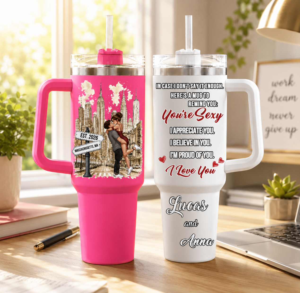 "In Case I Don'T Say It Enough" Personalized City Couple Tumbler – Large 40oz Stainless Steel Insulated Travel Cup, Romantic Anniversary & Wedding Gift